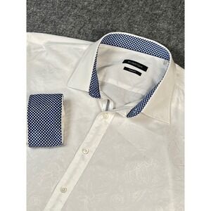 Bugatchi Mens XXL‎ White Paisley Print Regular Fit Long Sleeve Dress Shirt